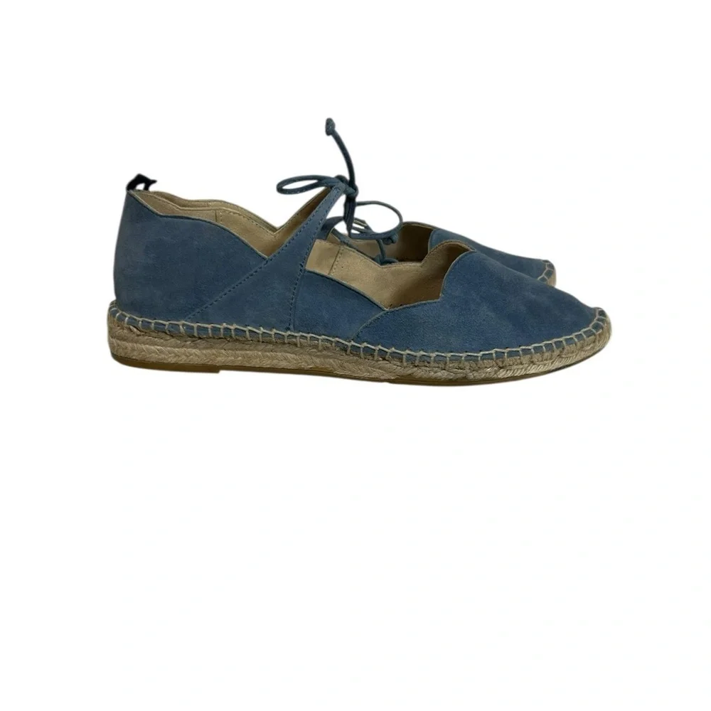 Boden Blue Suede Scalloped Tie Up Isabella Espadrilles Flats Size 42 / US 10.5